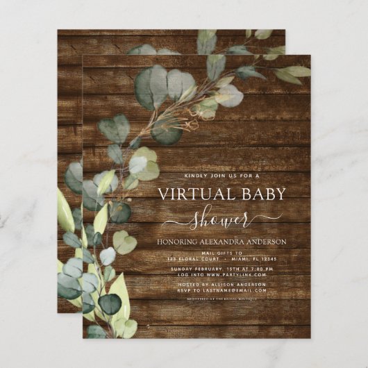 Budget Virtual Baby Shower Greenery Eucalyptus (Front/Back)