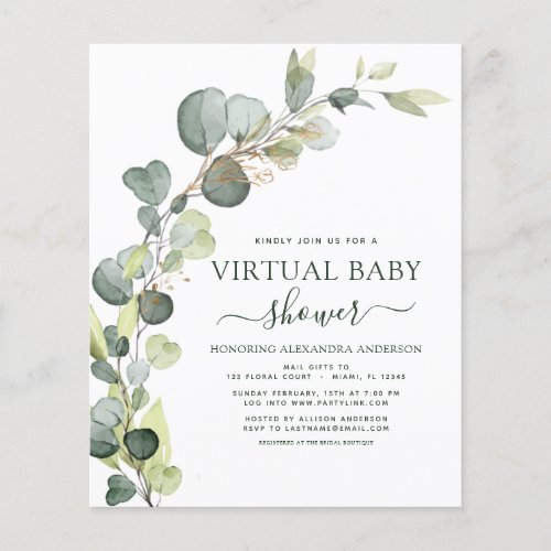 Budget Virtual Baby Shower Greenery Eucalyptus Flyer