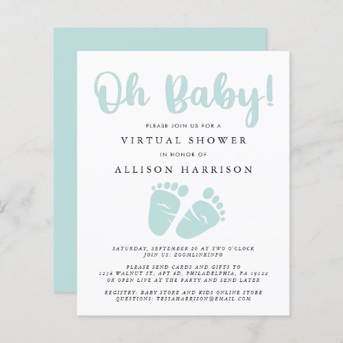 Budget Virtual Baby Shower Mint Feet Invitation