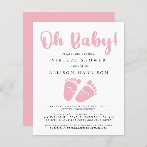 Budget Virtual Baby Shower Pink Feet Invitation