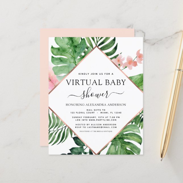 Budget Virtual Baby Shower Tropical Palm (Front/Back In Situ)