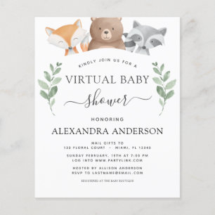 Budget Virtual Baby Shower Woodland Eucalyptus Flyer