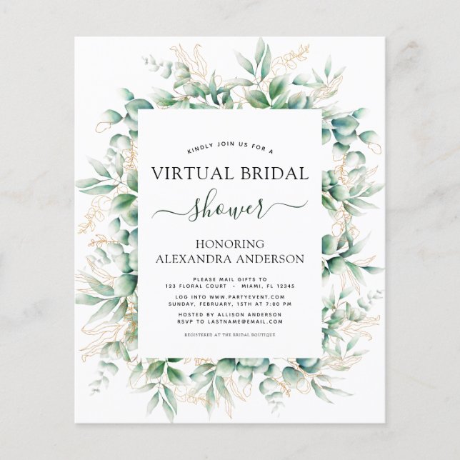 Budget Virtual Bridal Shower Botanical Greenery Flyer (Front)