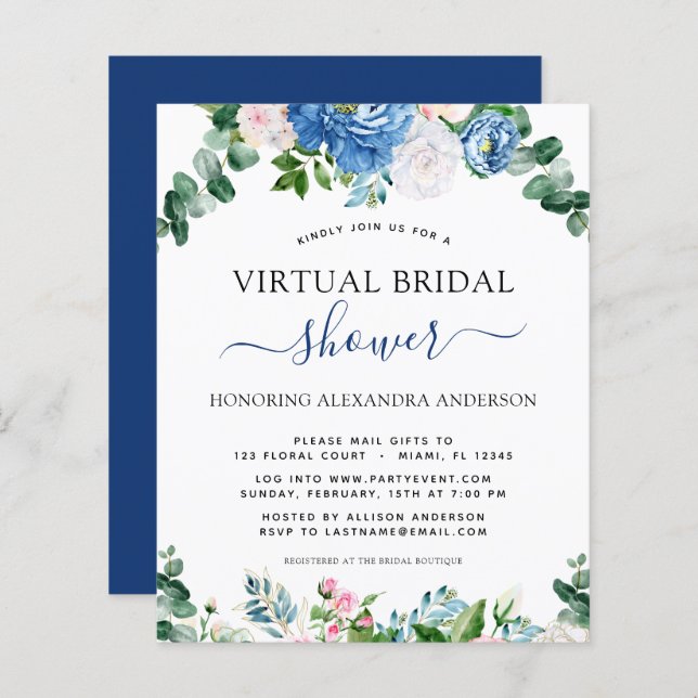 Budget Virtual Bridal Shower Eucalyptus Blue Pink (Front/Back)