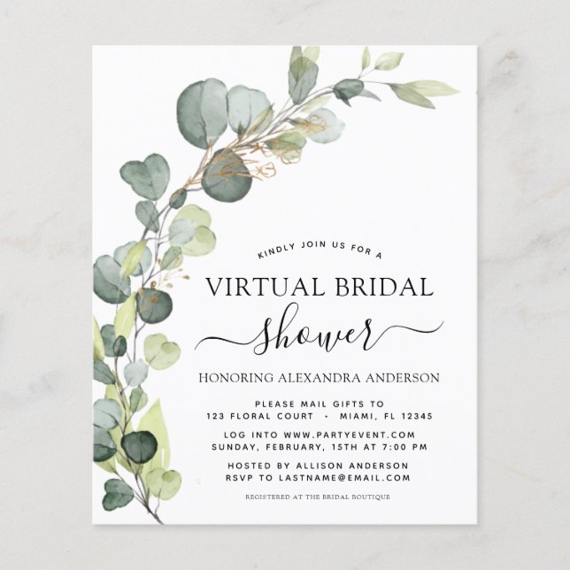 Budget Virtual Bridal Shower Greenery Eucalyptus Flyer (Front)