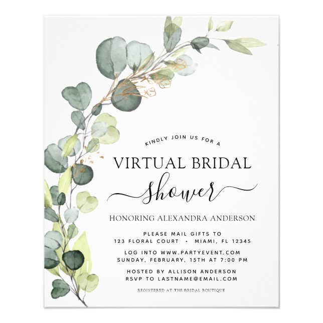 Budget Virtual Bridal Shower Greenery Eucalyptus Flyer (Front)