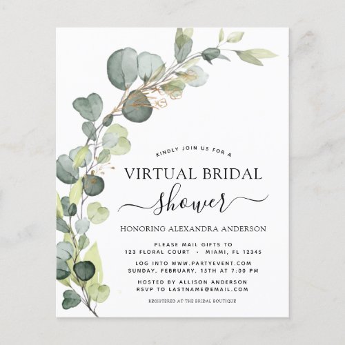 Budget Virtual Bridal Shower Greenery Eucalyptus Flyer