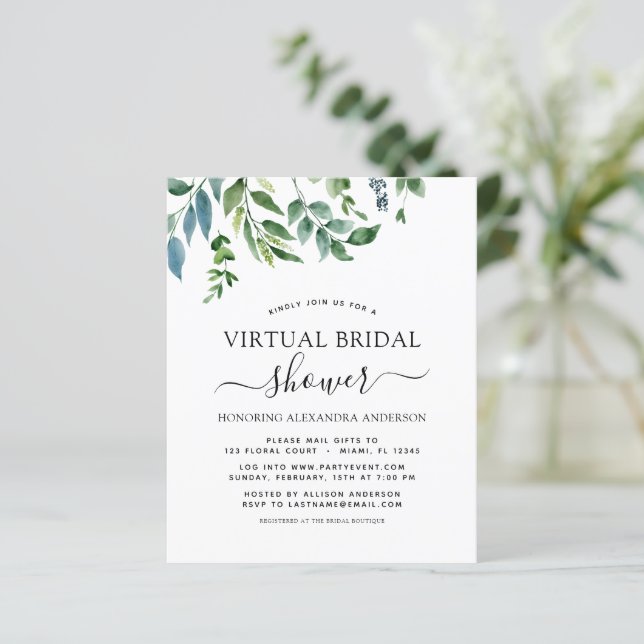 Budget Virtual Bridal Shower Greenery Invitation (Standing Front)