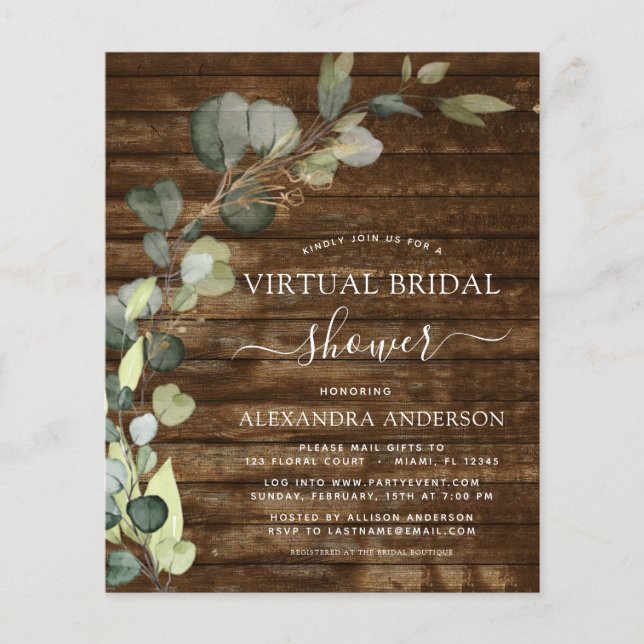 Budget Virtual Bridal Shower Greenery Invitations (Front)