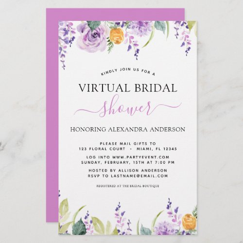 Budget Virtual Bridal Shower Purple Greenery