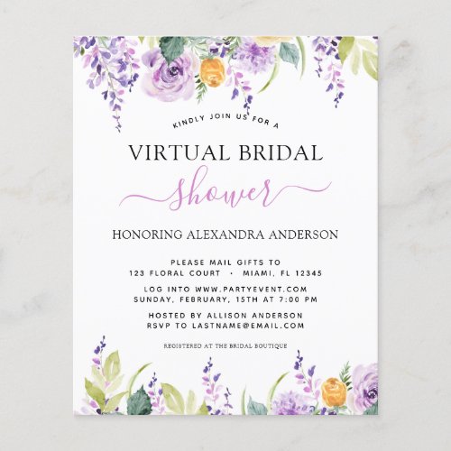 Budget Virtual Bridal Shower Purple Greenery Flyer