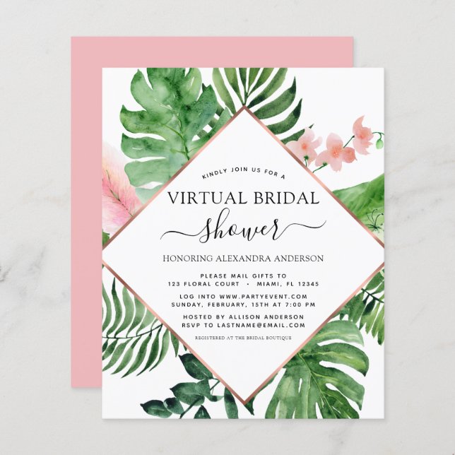 Budget Virtual Bridal Shower Tropical Palm (Front/Back)