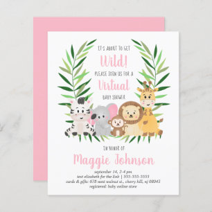 Budget Virtual Safari Pink Baby Shower Invitation