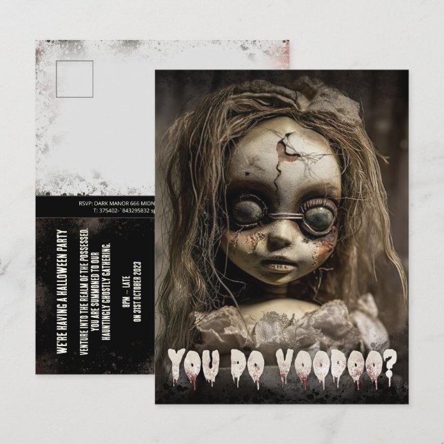 Budget Voodoo Doll Adult Halloween Invitation Postcard (Front/Back)