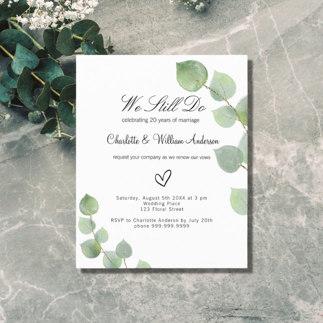 Budget vow renewal eucalyptus greenery invitation (Creator Uploaded)