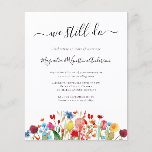 BUDGET Vow Renewal Invitation  Wildflowers