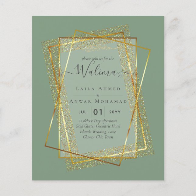 Budget Walima Muslim Wedding Gold Frame Invite Flyer (Front)