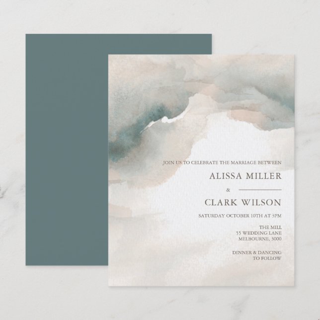 BUDGET Watercolor Abstract Wedding Invitation (Front/Back)