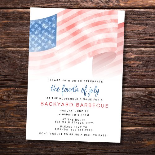 Budget Watercolor American Flag July Party Invitation