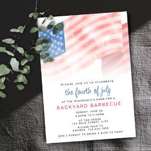 Budget Watercolor American Flag July Party Invitation