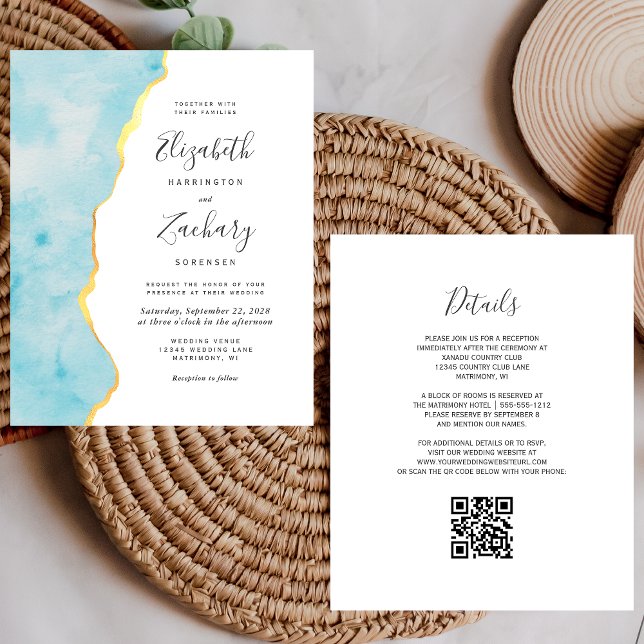 Budget Watercolor Aqua Blue Agate QR Code Wedding (Creator Uploaded)
