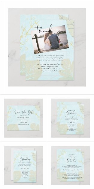 Budget Watercolor Aqua Blue Gold Wedding