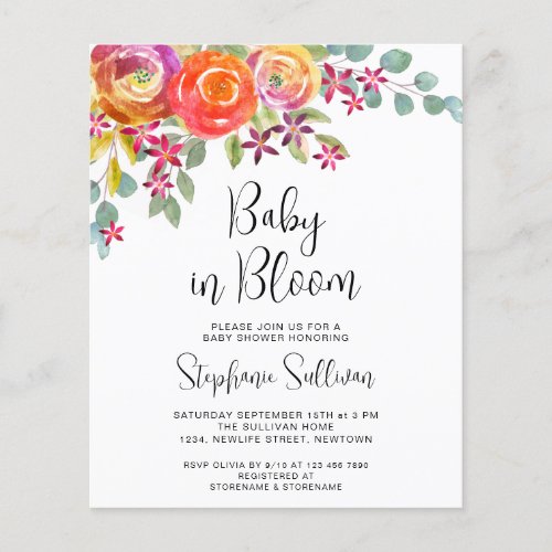 Budget Watercolor Autumn Floral Baby Shower Invite