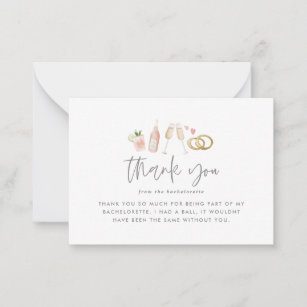 budget Watercolor bachelorette champagne thank you Note Card