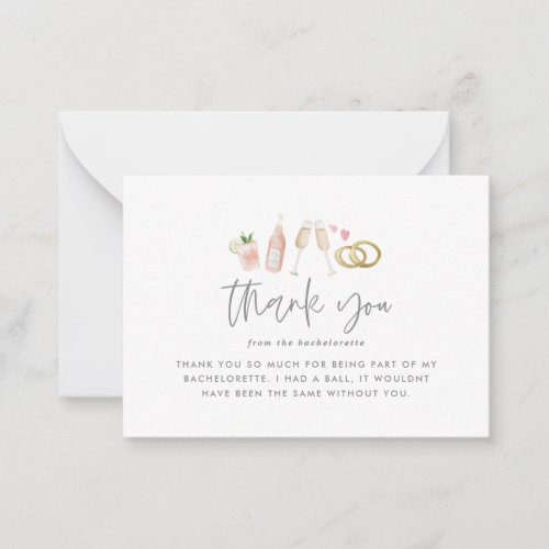 budget Watercolor bachelorette champagne thank you Note Card