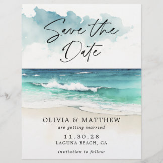 Budget Watercolor Beach Save the Date Announcement Flyer