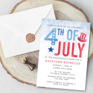 Budget Watercolor Blue Fourth of July Party Invitation