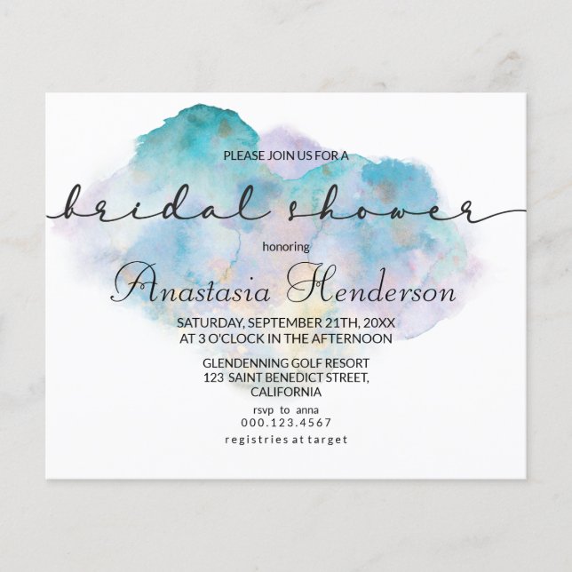 Budget Watercolor Bridal shower. Invitation Flyer (Front)