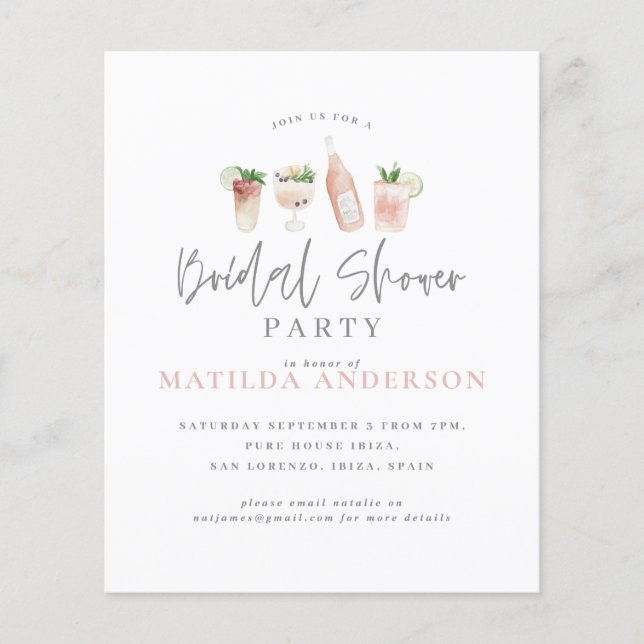 budget watercolor bridal shower party invitation (Front)