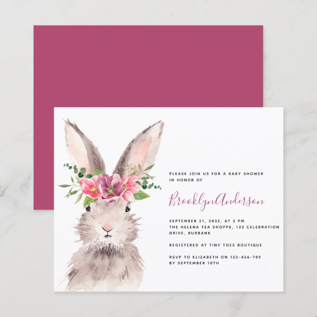 BUDGET Watercolor Bunny Baby Shower Invitation (Front/Back)