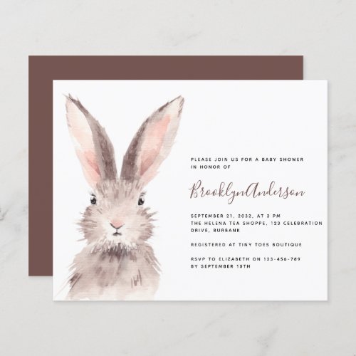 BUDGET Watercolor Bunny Baby Shower Invitation