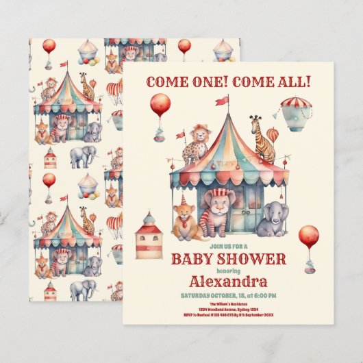 Budget Watercolor Carnival Baby Shower Invitation (Front/Back)