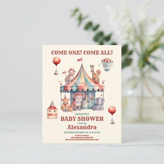 Budget Watercolor Carnival Baby Shower Invitation (Standing Front)