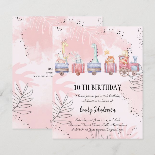 BUDGET Watercolor Cartoon Animals Birthday Invites (Front/Back)