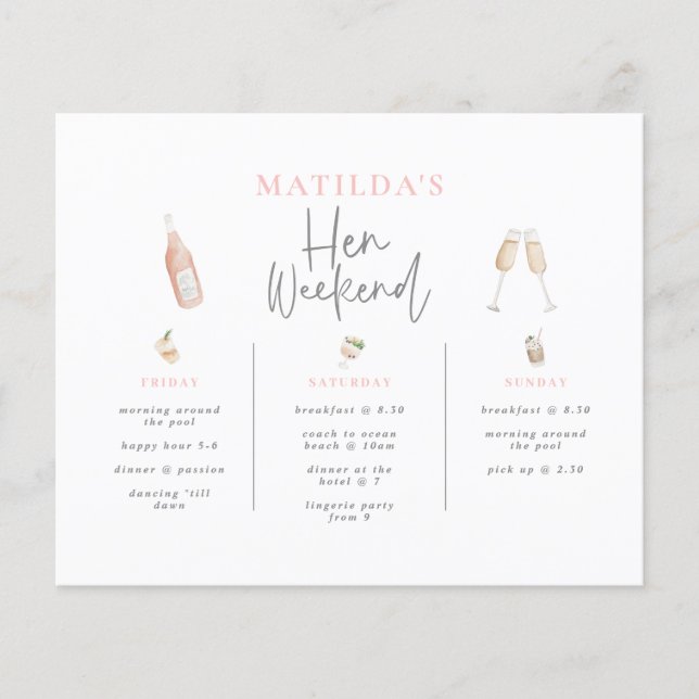 budget Watercolor champagne hen weekend 3 day Flyer (Front)