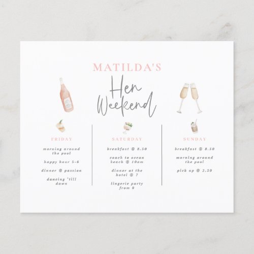 budget Watercolor champagne hen weekend 3 day Flyer