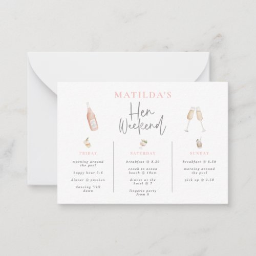 budget Watercolor champagne hen weekend 3 day Note Card