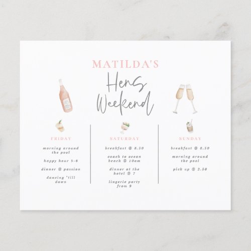 budget Watercolor champagne hens weekend 3 day Flyer
