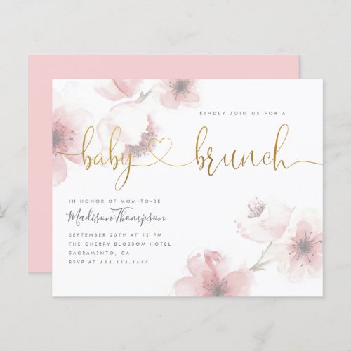 Budget Watercolor Cherry Gold Baby Brunch Shower