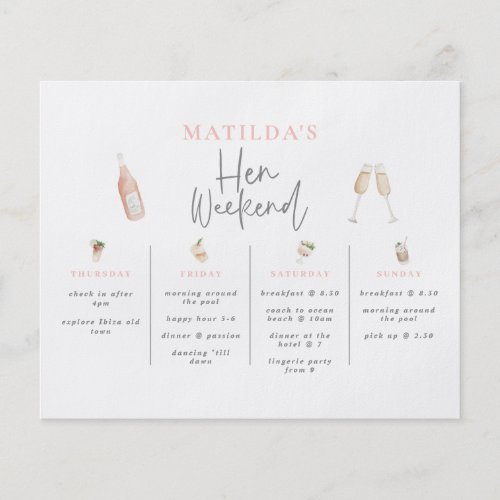 budget Watercolor cocktail champagne hen weekend Flyer