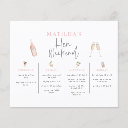 budget Watercolor cocktail champagne hen weekend Flyer