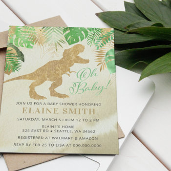 Budget Watercolor Dinosaur Baby Shower Invitation by Invitationboutique at Zazzle