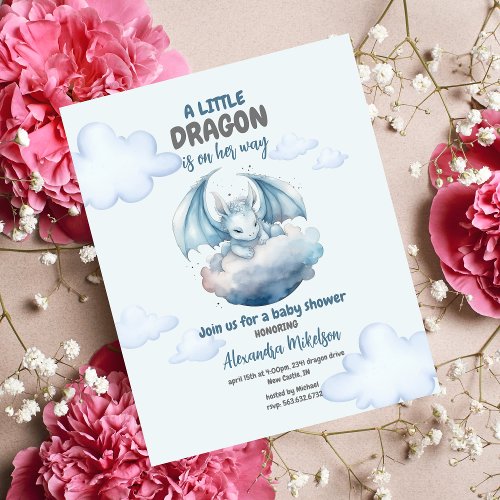 Budget Watercolor Dragon Baby Shower Flyer