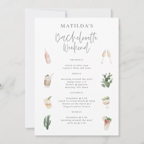 budget watercolor drinks bachelorette weekend holiday card