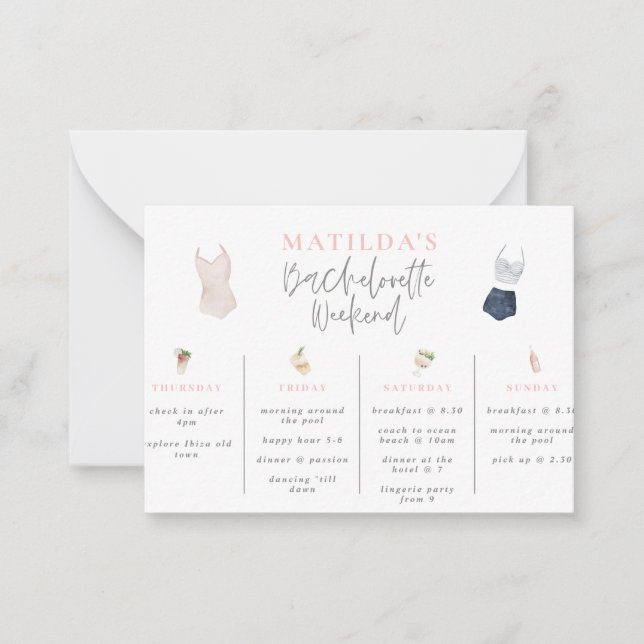 budget watercolor drinks bachelorette weekend note card (Front)