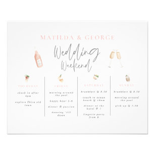 budget Watercolor drinks wedding weekend itinerary Flyer